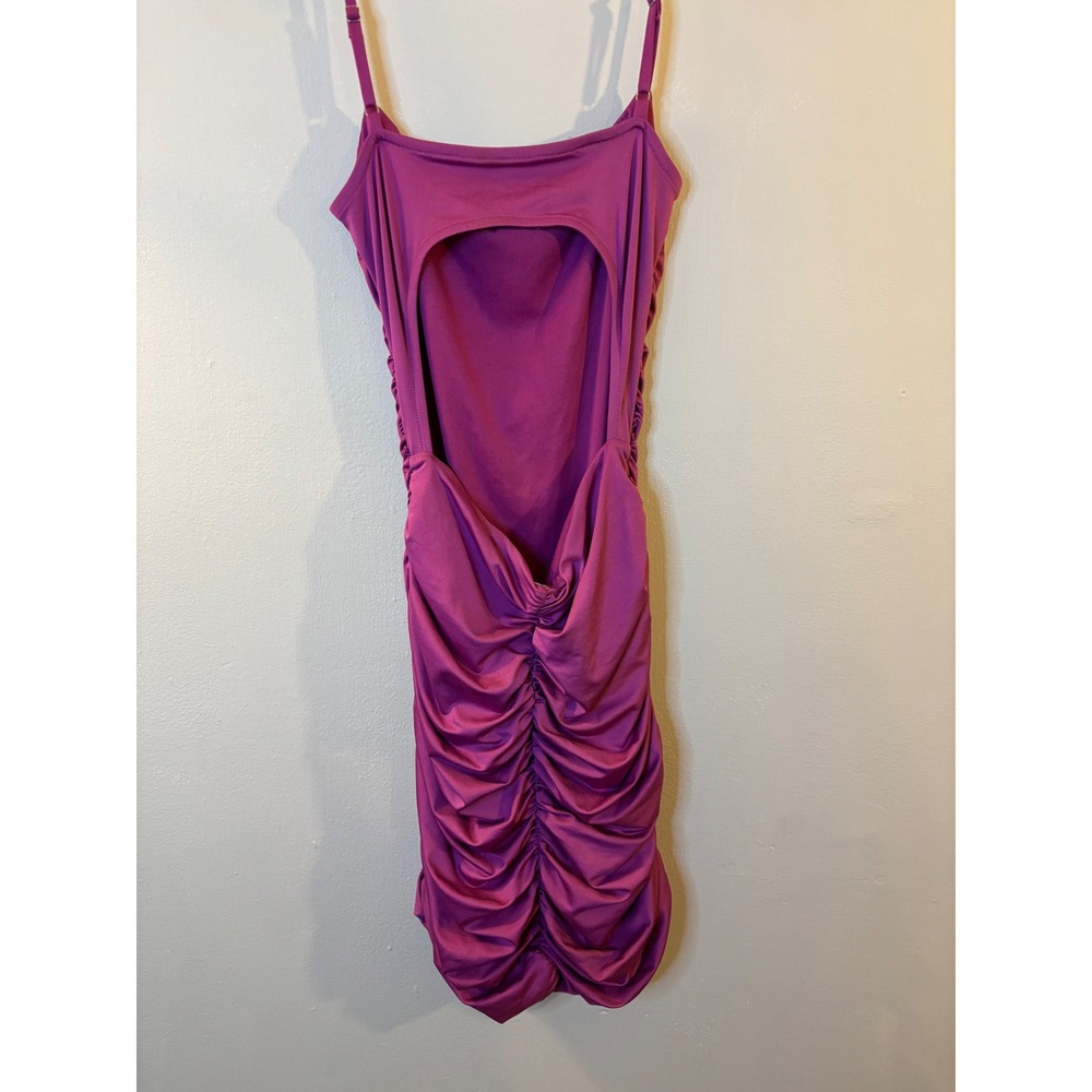 Lucy In The Sky Pink Ruched Rhinestone Strap Mini Dress M Keyhole Back - Picture 6 of 8